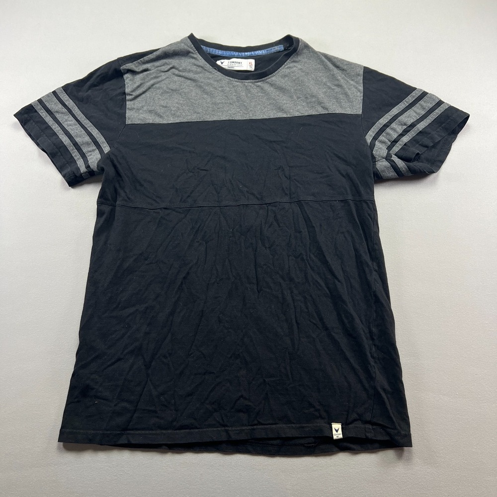 Company 81 T Shirt Mens XL Black Gray Chest Panel Cotton Short Sleeve Pullover